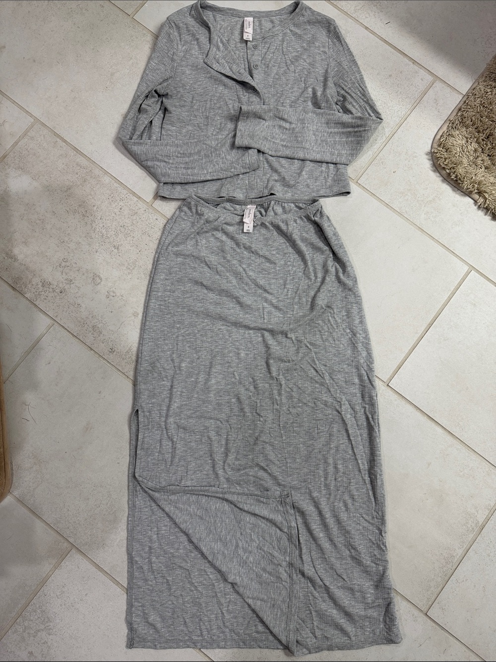 Women's Gray Two-Piece Knit sleep Set